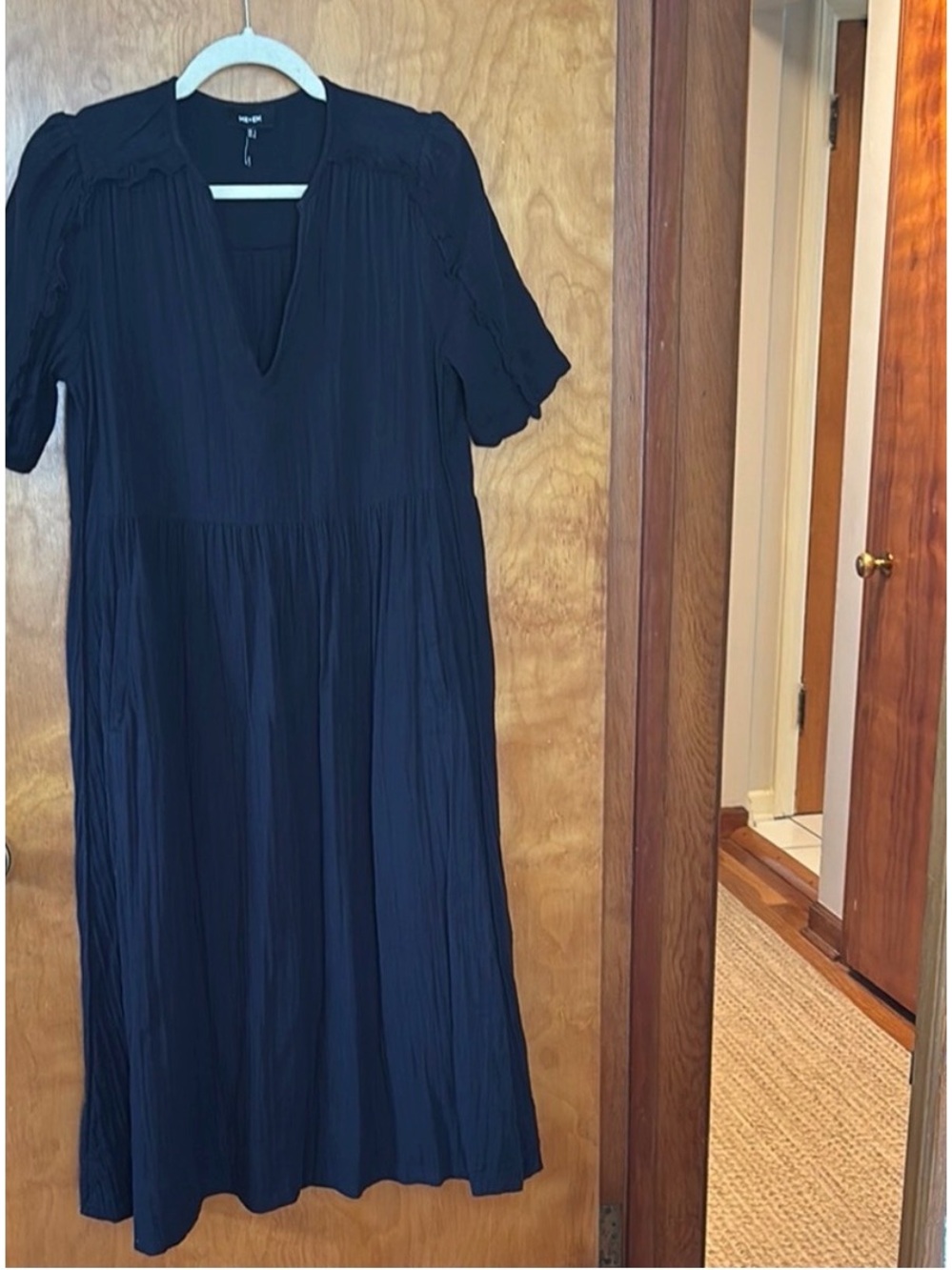 Me + Em Navy Cheesecloth Midi Dress